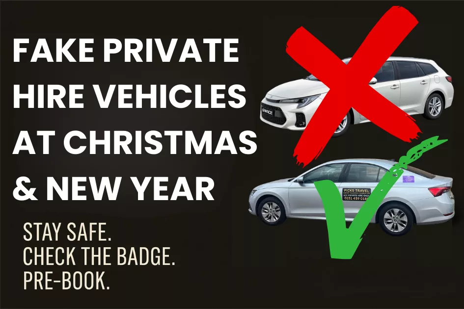 Fake taxis Christmas New Year warning – unmarked cars are not licensed private hire vehicles
