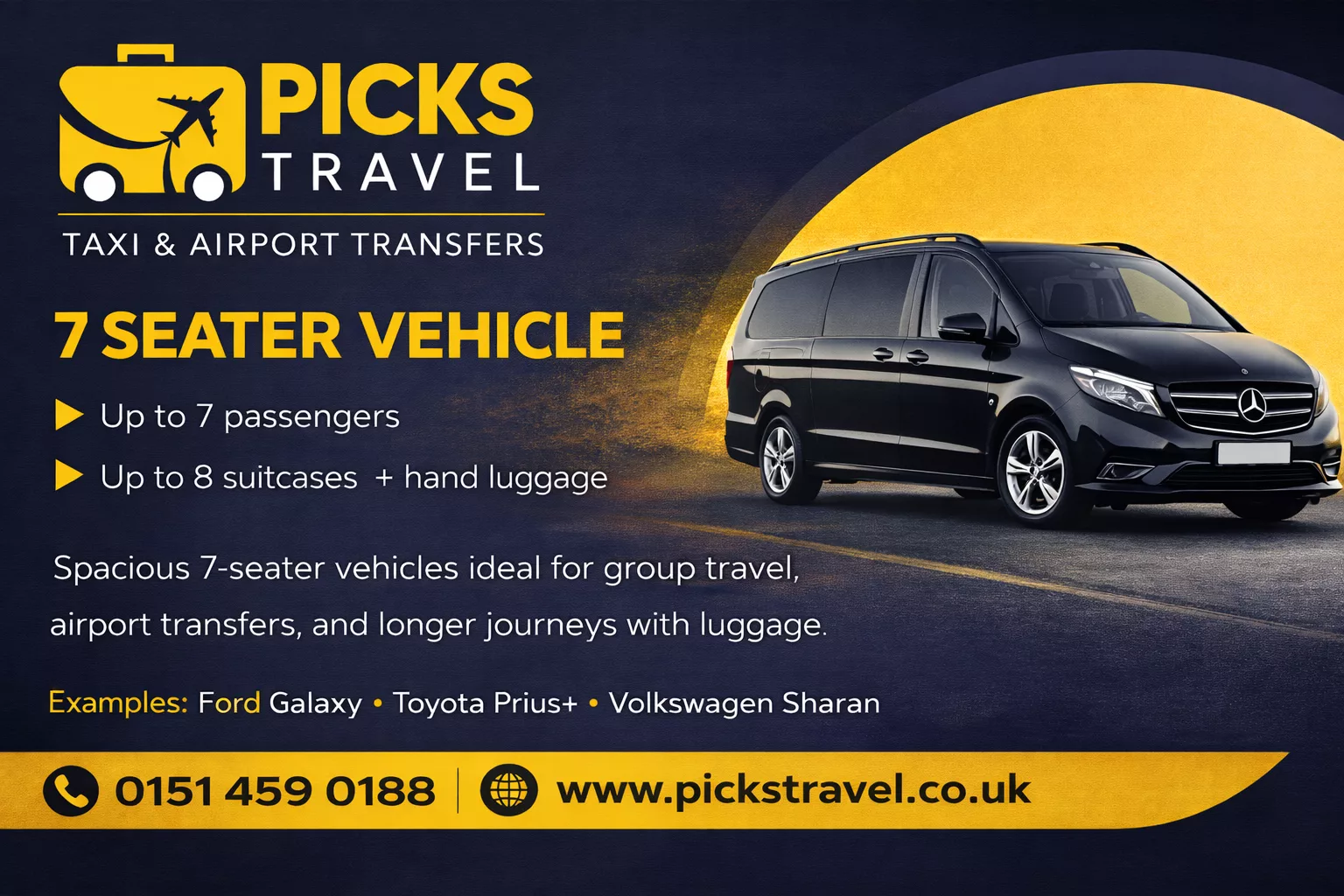 7 seater Mercedes Vito taxi for Liverpool airport transfers | Picks Travel