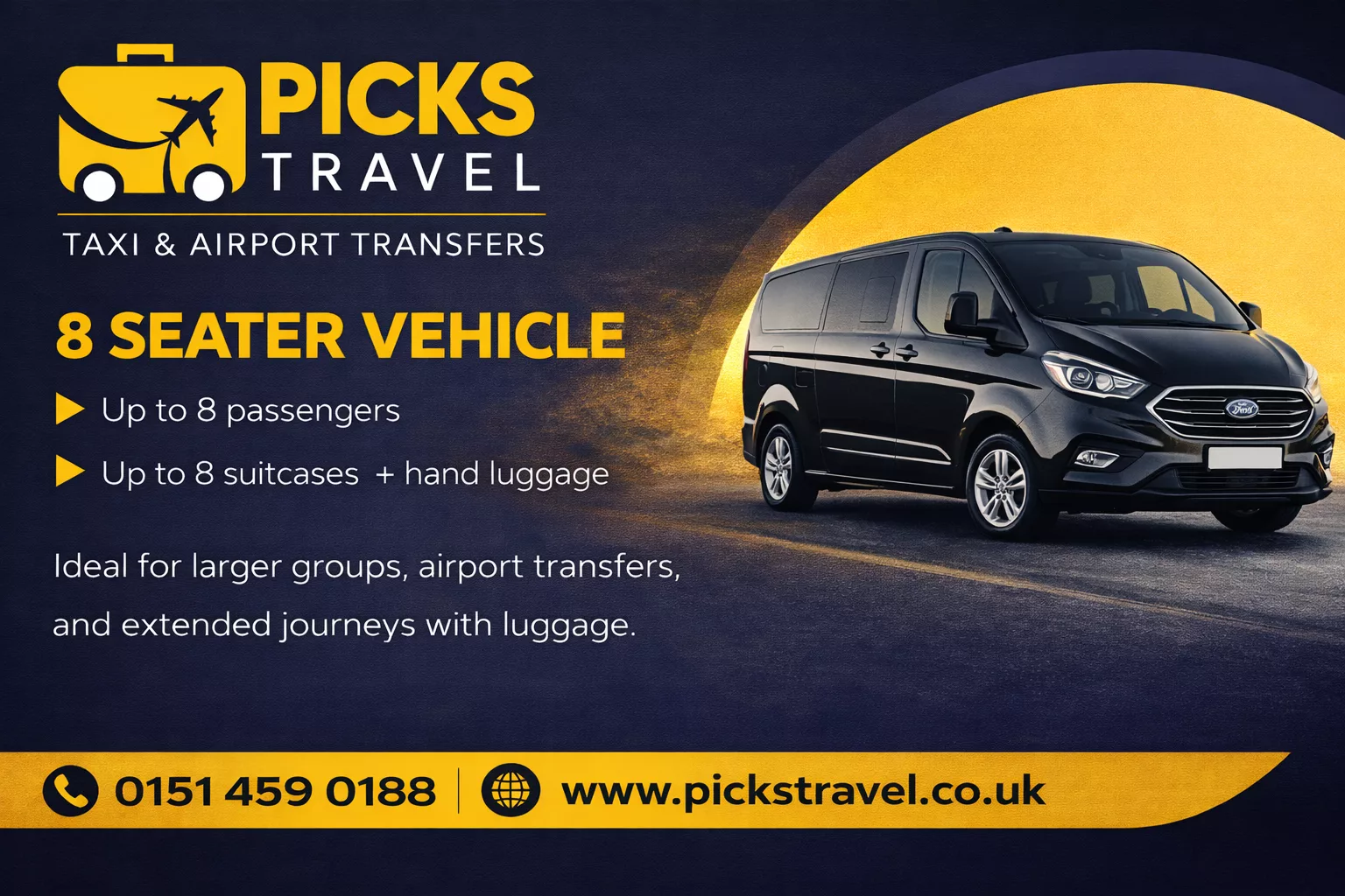 8 seater taxi for Liverpool airport transfers and group travel | Picks Travel